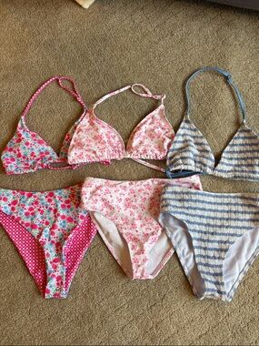 Set of Three SHEIN Floral & Striped Bikini Tops and Bottoms - NWOT